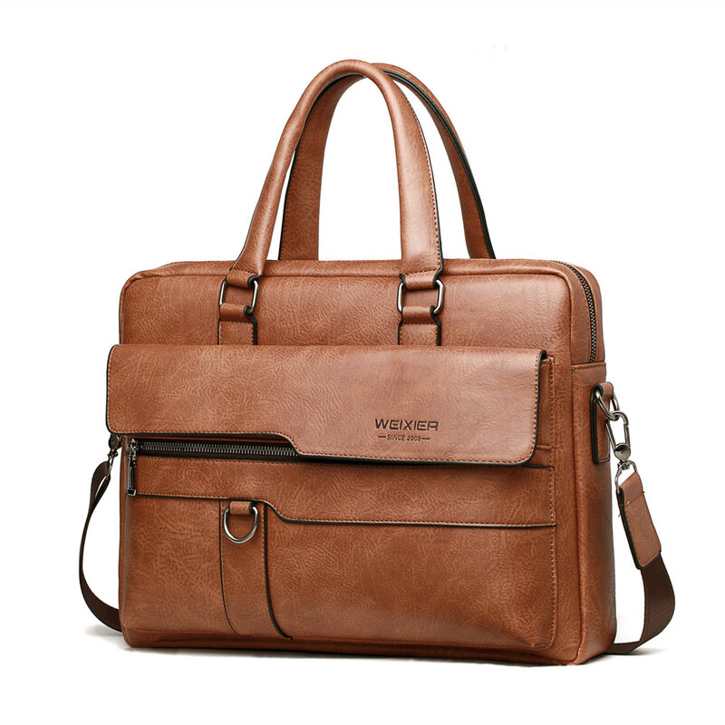 2024 tas koper pria tas kulit PU merek terkenal bisnis kualitas tinggi tas Messenger bahu tas tangan kantor tas Laptop 14 inci