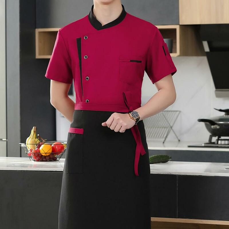 Chef Shirt Hut Schürze Hotel Küche Koch Uniform Set 3 stücke Unisex Stand Kragen Schürze Hut Kurzarm Shirt Restaurant Kochen
