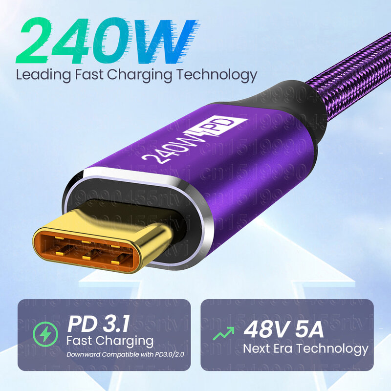 USB Type C to C Cable 240W PD3.1 Fast Charging Wire for iPhone 15 Plus PS5 Switch Samsung MacBook Pro 5A Fast Charging Cable 3m