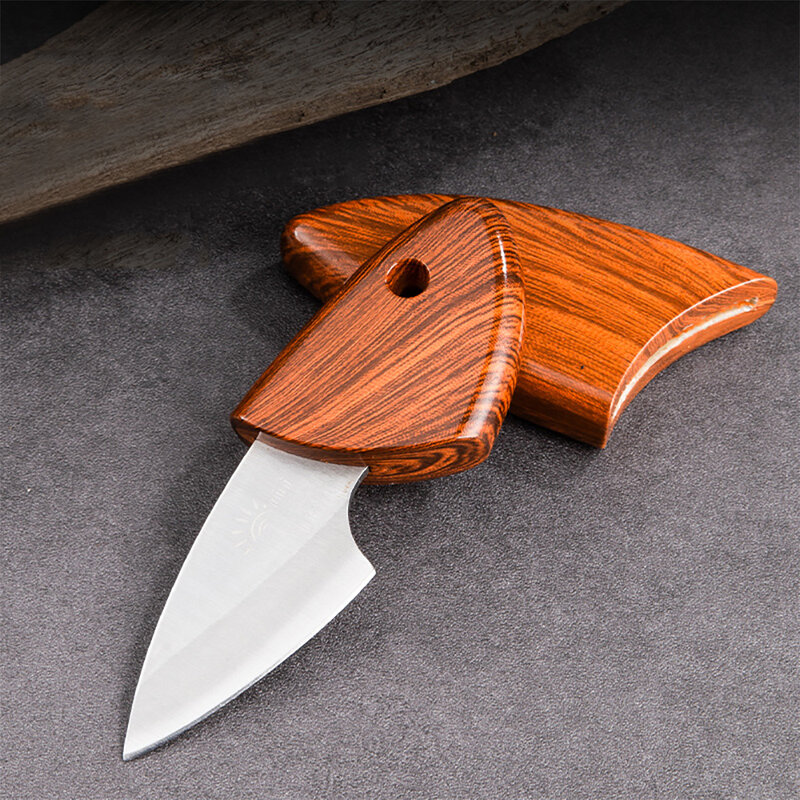 Portable Mini D2 Blade EDC Fruit Woodgrain Handle Knife Utility Knife Outdoor Camping Multifunctional Stationery Paper Cutter