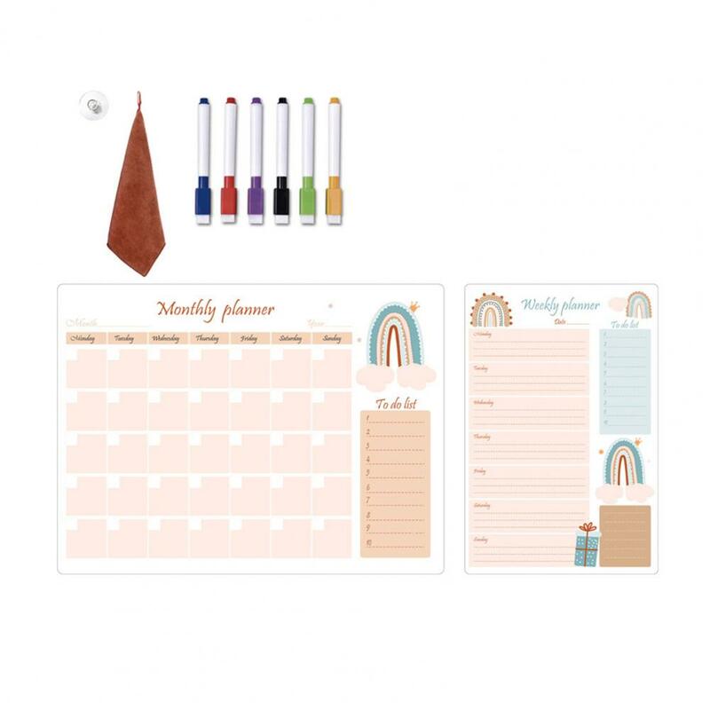 Календарь для холодильника, эффективное еженедельное планирование, устойчивое к царапинам магнитное фотоустройство, набор с ручками для организации расписания и остановки