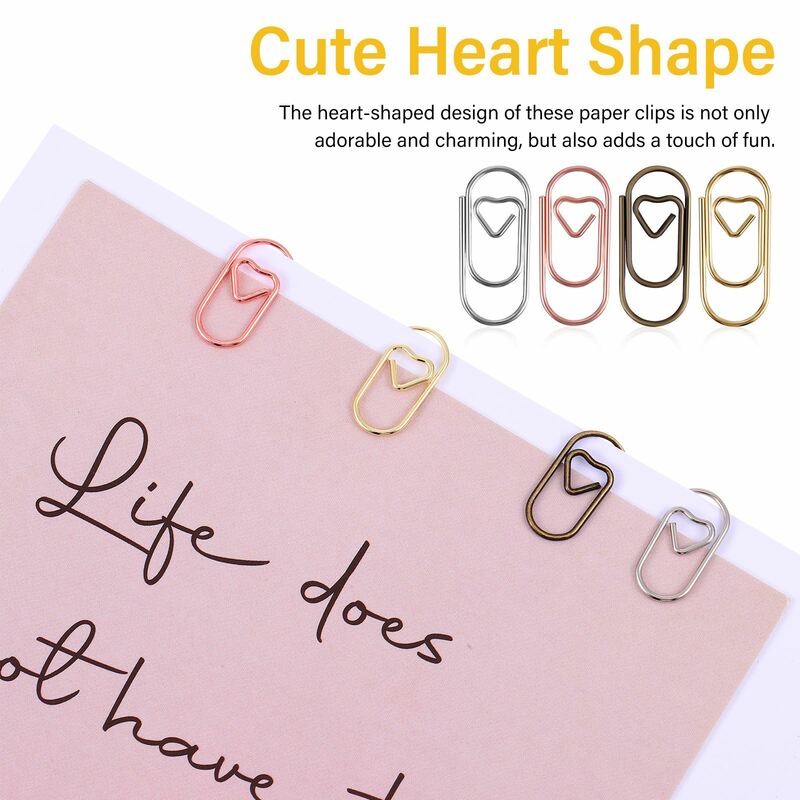Clip de carpeta con forma de corazón, marcapáginas de Color dorado, rosa y dorado, accesorios de oficina, Clip de retales, 200 piezas