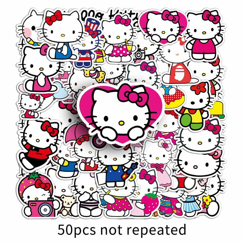 Stiker Tablet gambar kartun Hello Kitty, Stiker anti air, koper ponsel, gambar kartun, grafiti, imut, 50 buah