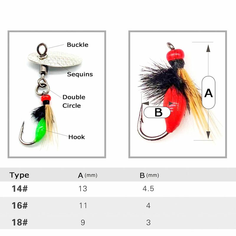 5pcs Artificial Fishing Group Tools Fly Tying Mosquito Hook Spinning Fly Spinner Sequins Bionic Bait Fishing Lure