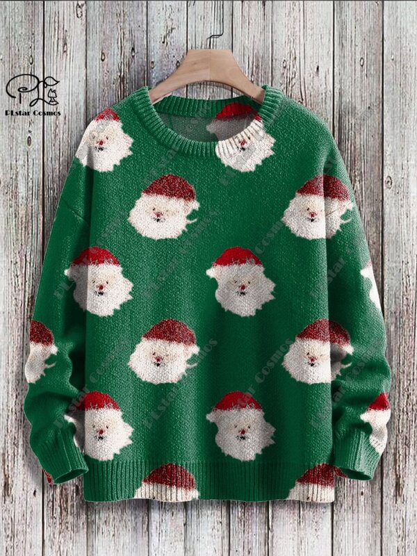 New 3D Printing Christmas Series Christmas Tree Santa Claus Santa Hat Elk Pattern Ugly Sweater Winter Street Casual Unisex S-1