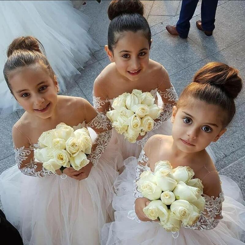 Marfim rendas crianças vestido da menina flor para o casamento de manga longa tule princesa festa pageant vestido para meninas santamente primeiro comunhão vestido