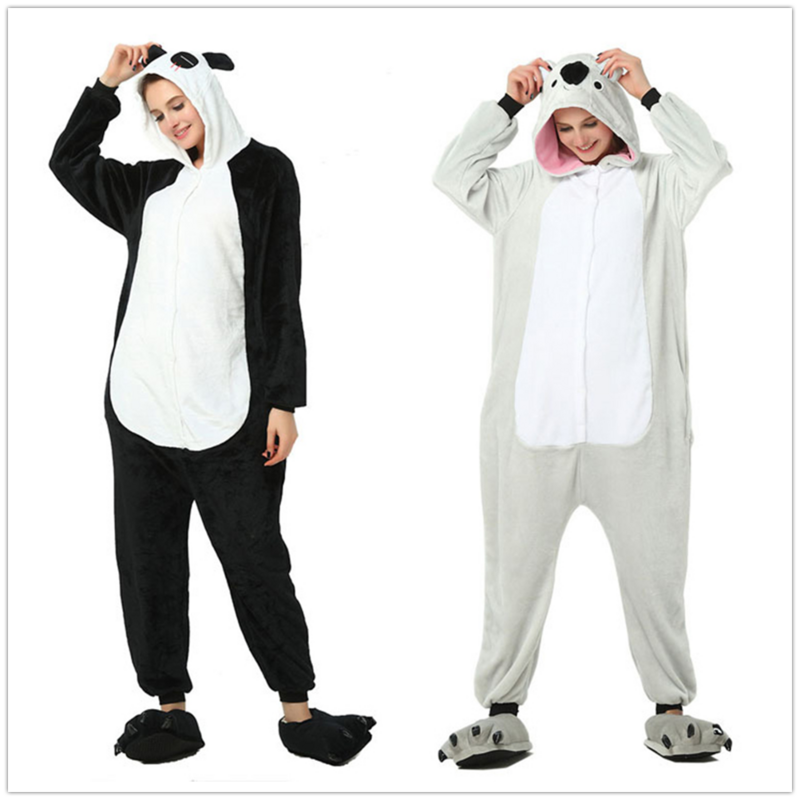 Kawaii Animal Panda Elephant Flannel Warm One Piece Pijamas Cartoon Cosplay Costume Onesie Sleepwear Jumpsuit Nightgown Homewear