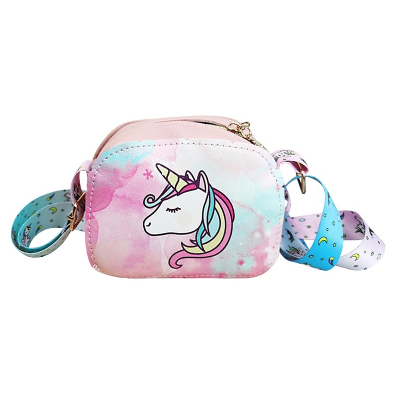 Bolso de hombro para niñas, bandolera de un solo hombro con dibujo de unicornio arcoíris, PU, accesorios para padres e hijos