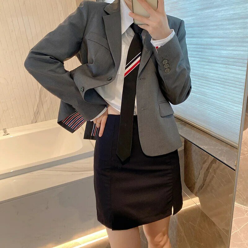 2023 stile coreano di alta qualità nuovo autunno cotone TB Slim Fit corto grigio piccolo vestito professionale Set vestito Casual cappotto donna