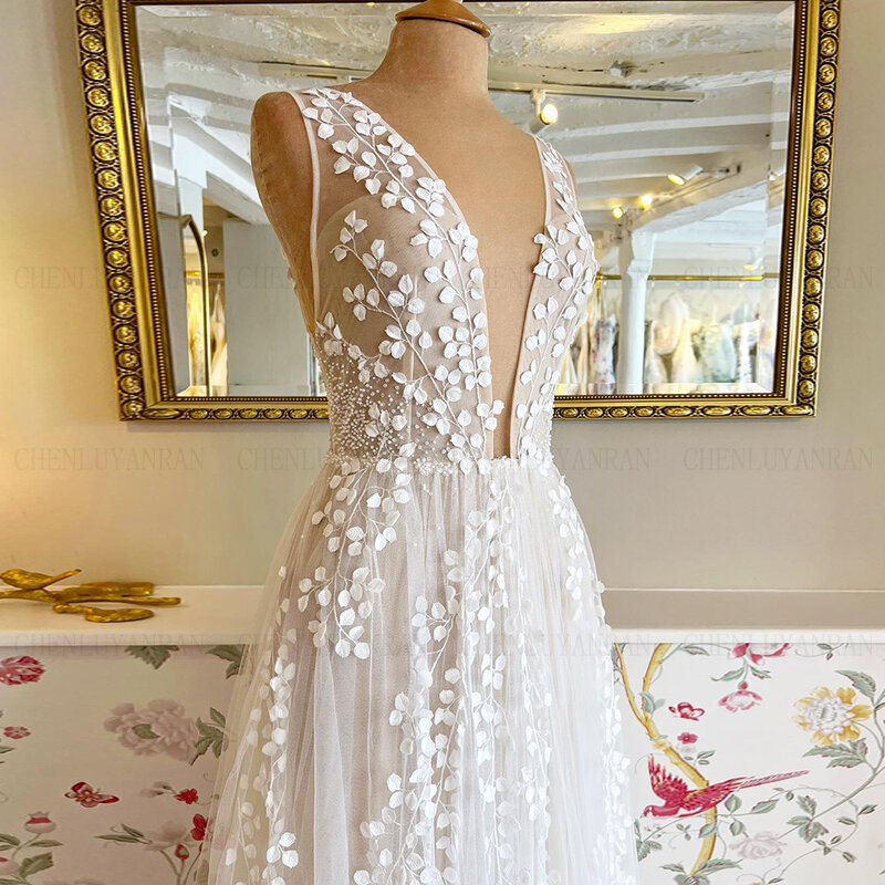 Pastrol Wedding Dress For Bride Tulle V-Neck Sleeveless Bride Gowns Lace Applique A-Line Vestidos De Novia 2023 Custom Size