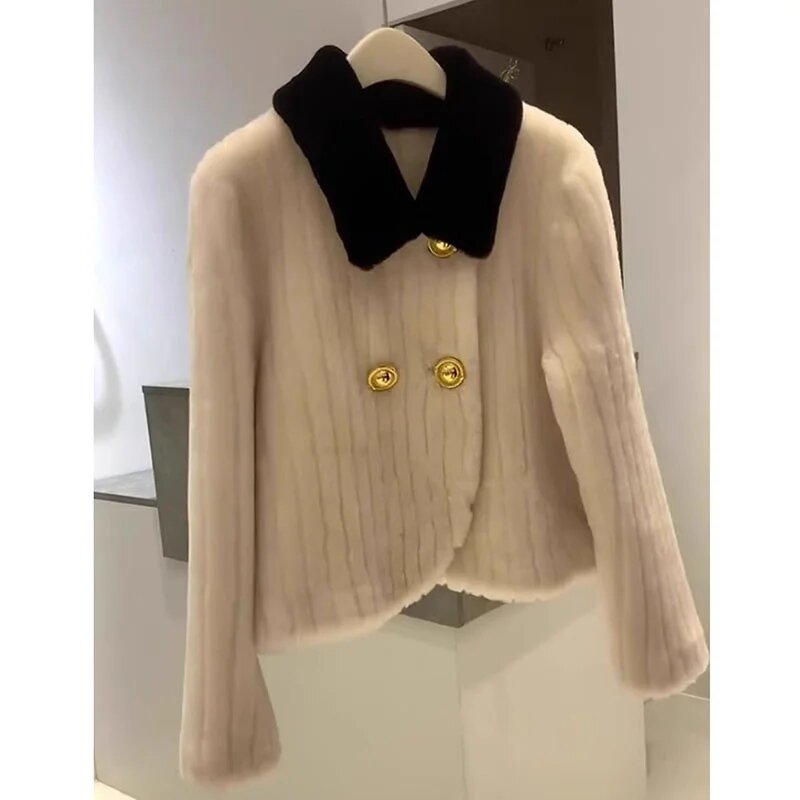 Autumn Winter Short Lamb Cashmere Jacket For Women Fur Coat French Small Fragrance High-End Feeling Thick And Warm Lapel Female