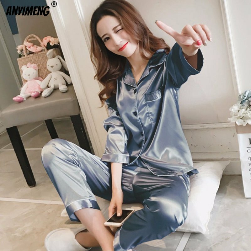 M-5XL Dames Luxe Satijnen Zijden Pyjama Set Dames Homewear Kimono Dunne Pyjama Sexy V-Hals Pijama Dames Polyester Nachtkleding