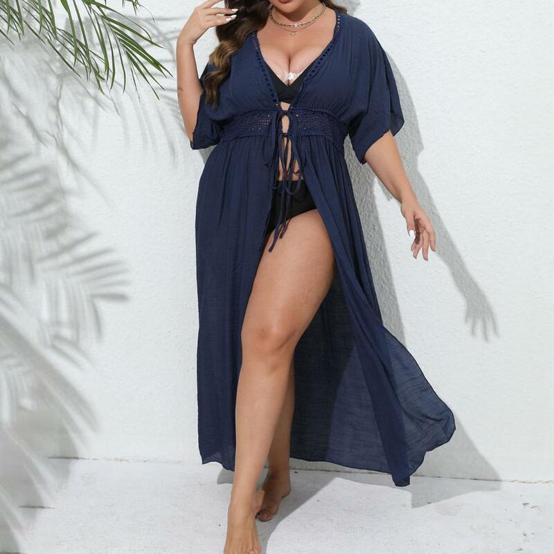 Dreiviertel ärmel Beach wear Top für Frauen Stilvolle Damen Strand Cover-Up Cardigan mit Spitzen details für die Sonne für Frauen