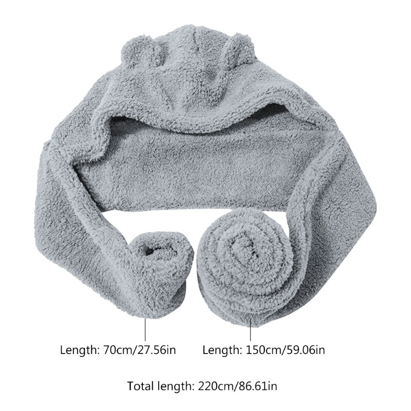 Conjunto chapéu inverno com orelha urso, cachecol desenho animado, cachecol pelúcia, chapéu com capuz, aquecedor