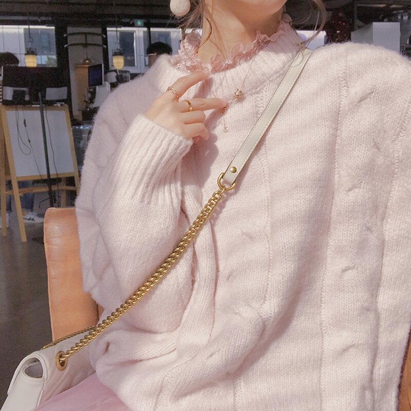 Maglione lavorato a maglia sciolto per le donne moda invernale 2022 Pullover rosa blu manica lunga spessa coreano natale femminile top in Cashmere