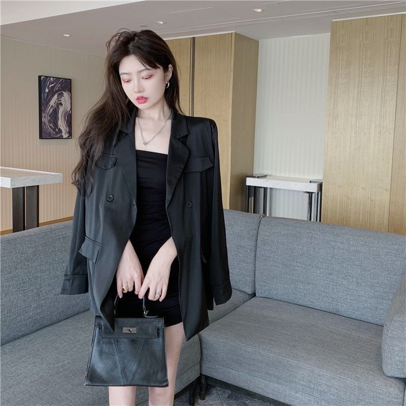 Chaqueta holgada de gran tamaño para mujer, chaqueta Coreana de manga larga con botonadura única, novedad