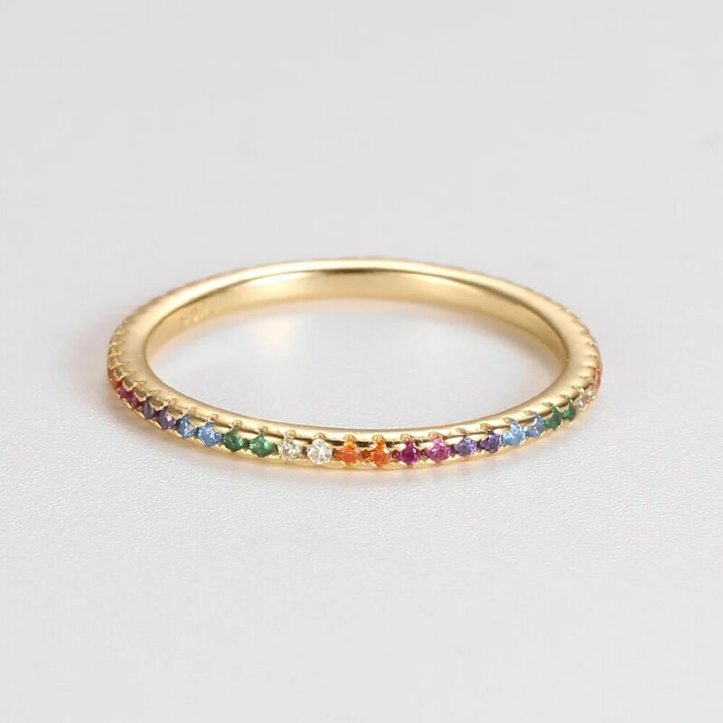 Real 925 Sterling Silver Colorful CZ Rings Stack-able Personalized Gold Color Platinum Plated for Women Fine Jewelry Gifts #5