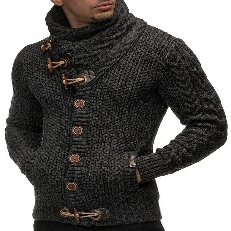 เสื้อสเวตเตอร์ถักกระดุมแถวเดียวทรงสลิมฟิตสำหรับผู้ชายเสื้อแขนยาวถักฤดูใบไม้ร่วงและฤดูหนาว