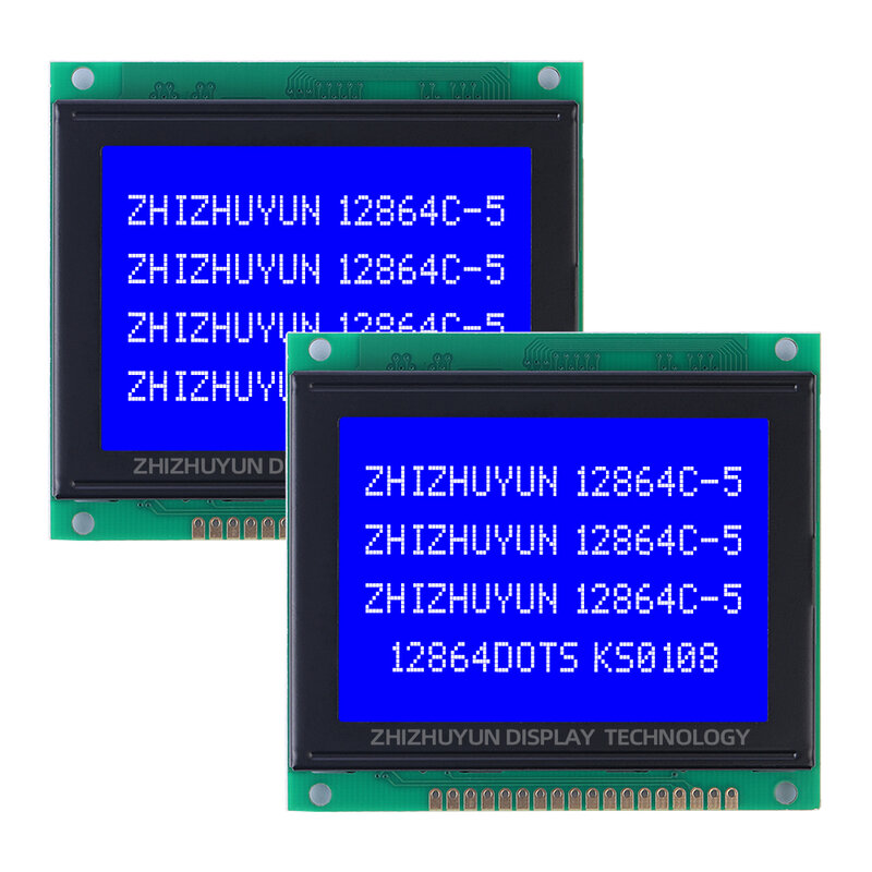 並列ポート付きLCDディスプレイモジュール,青と黄色の画面,緑の型,12864c-5,128*64, 3.5インチ,78x70mm,nt7108,18ピン