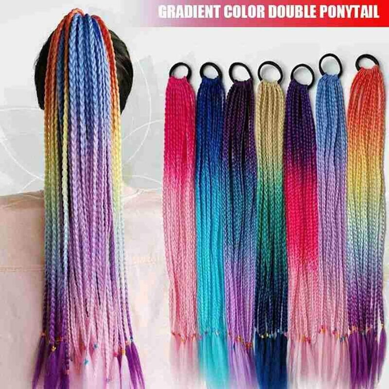 Synthetic Dirty Braided Ponytail With Elastic Band Gradient Color Braiding Hair Extensions For Women And Girl Daily And Party