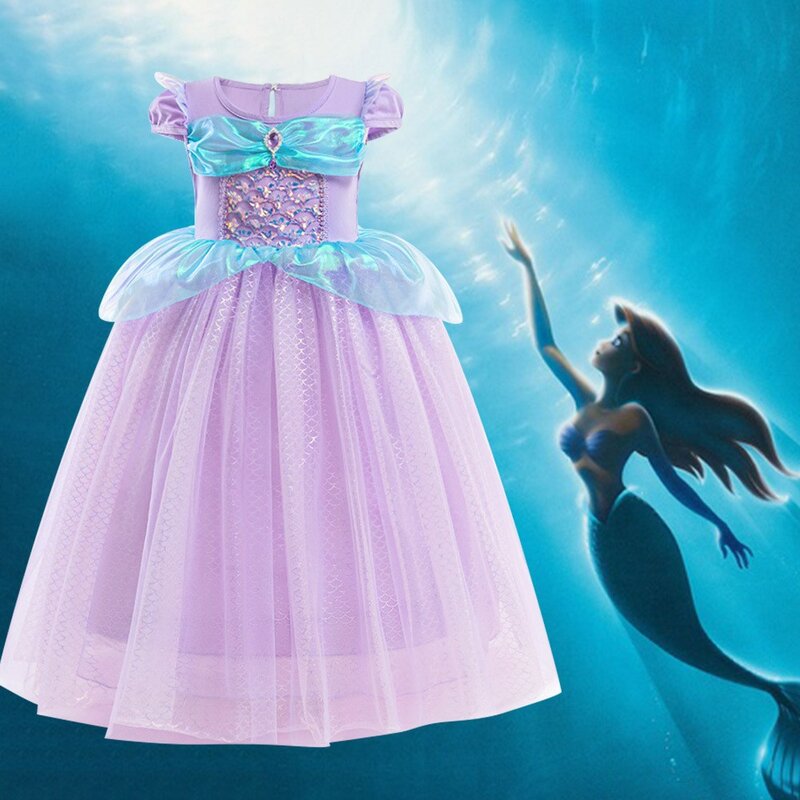 Disney Little Ariel Princess Siren Apparel Princess Dress Mermaid Costume for Girls Birthday Party New Fancy Dress Up Gift