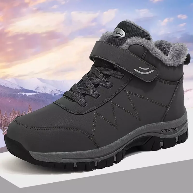 2024 Winter Women Men Boots Waterproof Leather Sneakers Men Ankle Boots Outdoor Not Slip Plush Warm Snow Hiking Boots Man Shoes