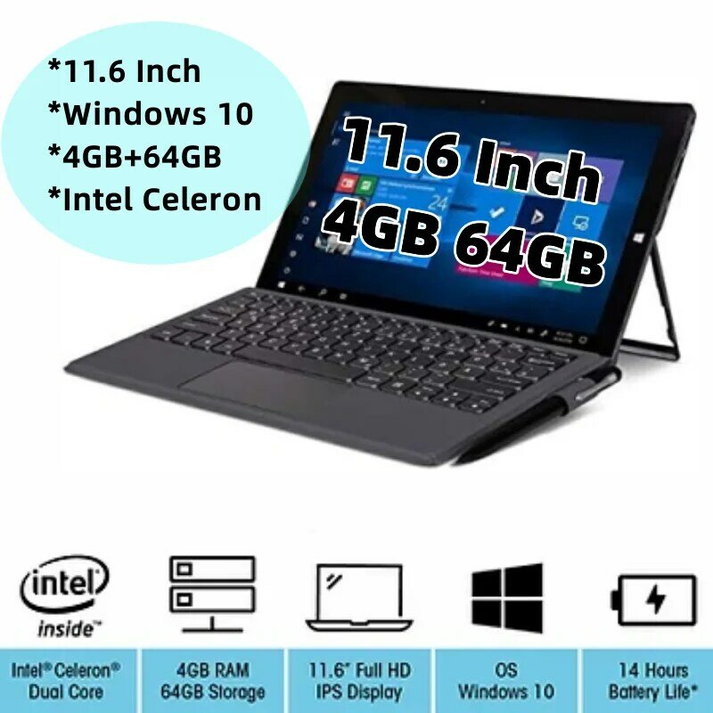 Tableta con Windows 10 de 64 bits, 11,6 pulgadas, 4GB + 64GB, N3350 Intel Celeron, Compatible con HDMI, 1920x1080, IPS, 2,4 GHz, tipo C