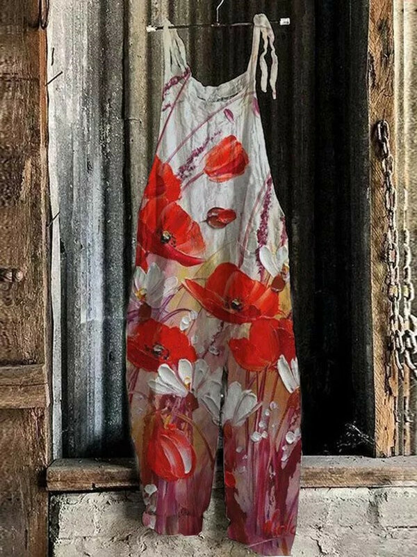 Barboteuse d'été confortable pour femme, bretelles imprimées en 3D, petit floral frais, Boho Chic