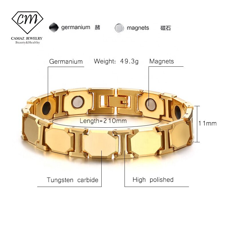 Pulsera magnética de germanio de energía con logotipo personalizado, joyería chapada en oro, brazalete de tungsteno para hombres y mujeres