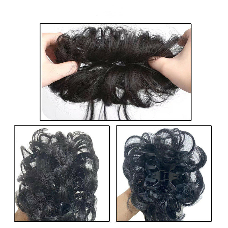 Synthetische Haarknot Chignon Rommelig Krullend Haarband Elastische Extensions Scrunchy Valse Haarstukken Voor Vrouwen Haarspelden Zwart Bruin