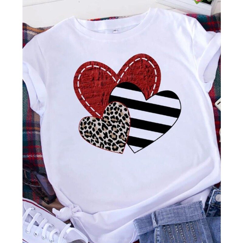 Camiseta estampada feminina, espírito livre, corajoso, alma, leopardo, coração, namorados, manga curta