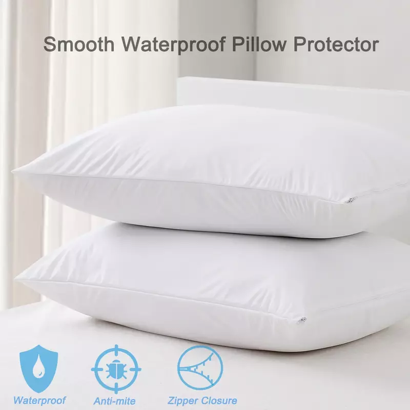 Capa de almofada à prova dsmooth água lisa para a caixa de travesseiro protetor de alergia capa de almofada anti ácaros cama bug proof zippered 1pcs