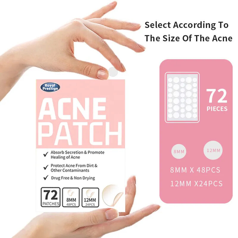 Patchs anti-acné invisibles, anti-boutons, anti-tâches hydrocolloïdales, anti-cernes, autocollant de réparation étanche, 72 pièces