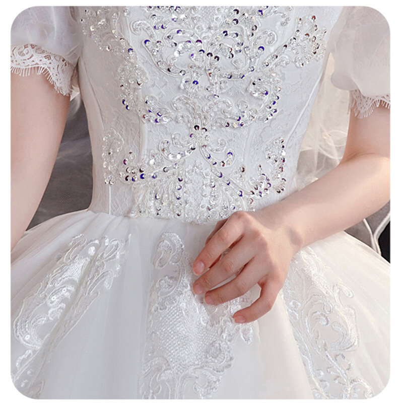 فستان زفاف بأكمام قصيرة ، ثوب الأميرة الكرة ، يزين الفاخرة ، وصول جديد