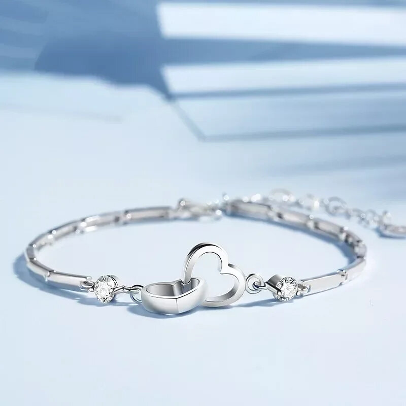 Urmylady Charms 925 Sterling Silber Armbänder Armreifen für Frauen Mädchen Valentinstag Zirkon Hochzeit Liebe Herz Schmuck