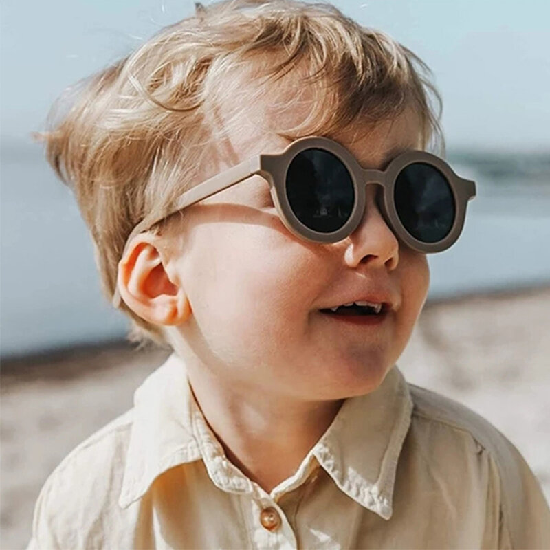 Óculos redondos bonitos para crianças, moldura de borracha flexível, criança pequena, idade 2 a 8, proteção UV400