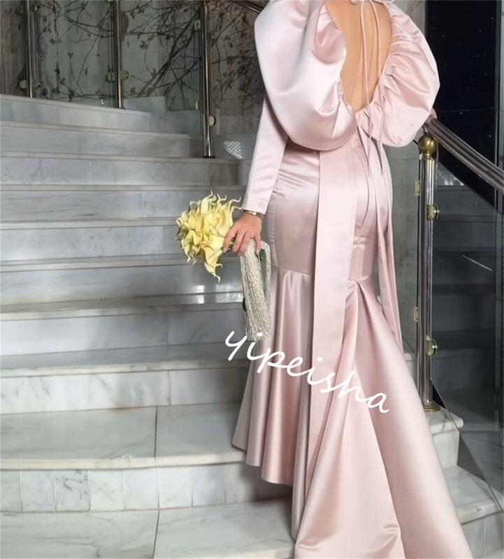 Ball Dress Evening Prom   Satin Draped Birthday Mermaid V-neck Bespoke Occasion Gown Long es Saudi Arabia