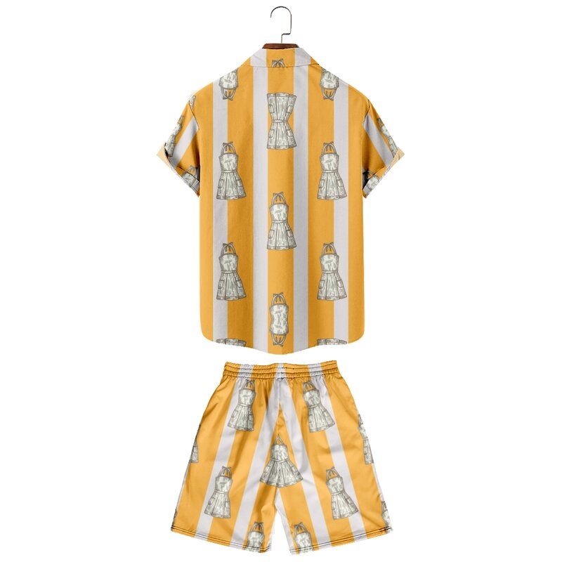 2022 men's set printed stitched Lapel short sleeve casual shirt beach shorts summer street wear Hawaii Dress men