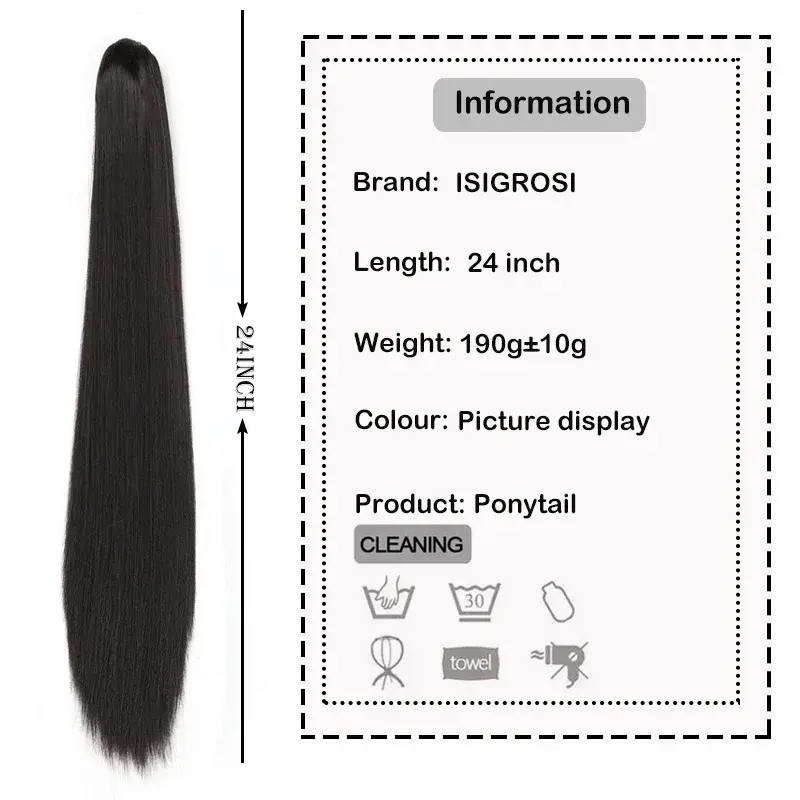 24'' Wave Claw Clip on Ponytail Long Hairpiece Ponytail Extension Blonde Synthetic Fake Hair Horse Tail for Women Heat Resistant