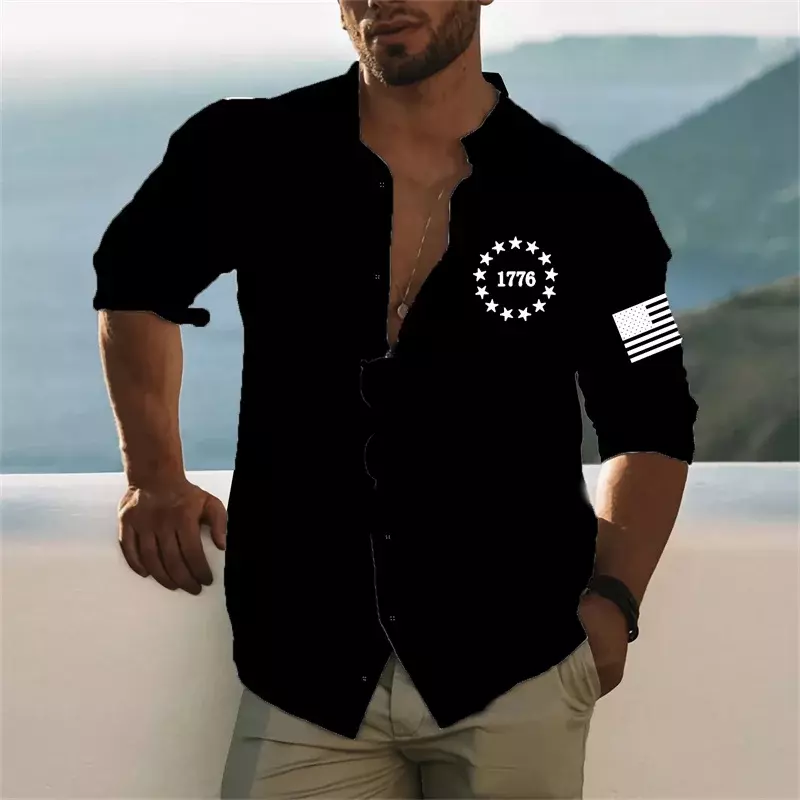 Мужская повседневная спортивная рубашка с отложным воротником, уличный топ с длинными рукавами и пуговицами для комнаты, последняя мода 2023