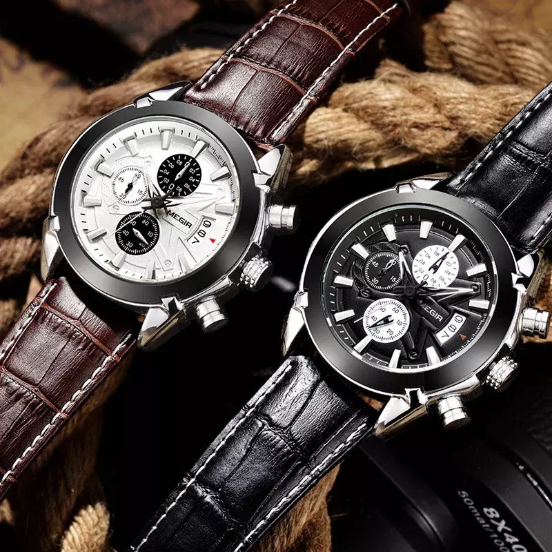 Relógio de pulso militar de couro impermeável masculino, cronógrafo de luxo, relógio esportivo masculino, marca superior, novo, 2022