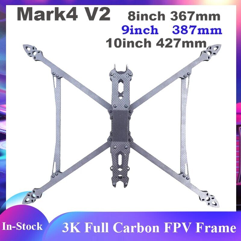 Mark4 V2 Mark 4 bingkai FPV, Kit rangka FPV 3K serat karbon penuh untuk kamera FPV 367mm / 9 inci 387mm/10 inci 427mm