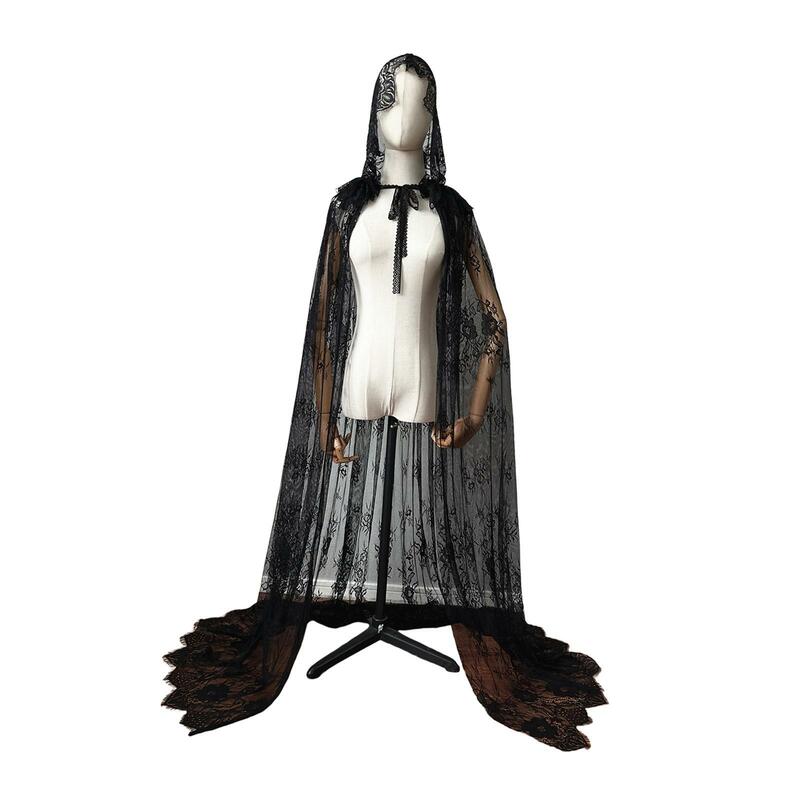 Hooded Cloak Long Lace Cape for Adult Christmas Halloween Cloak Costumes Hooded Cape Masquerade Dress Up