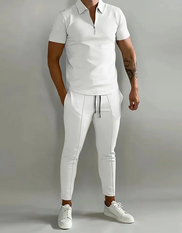 2024 summer explosive men's fashion slim-fit trend short sleeve pants suit youth leisure fitness sports men's suit
