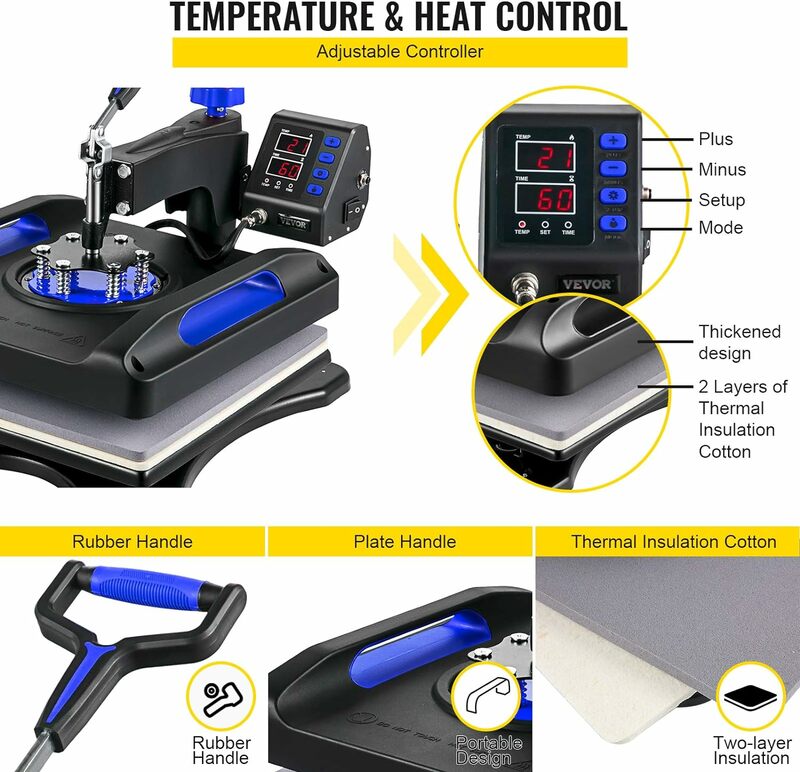 VEVOR Heat Press Machine 15 x 15 Inch 8 in 1 Heat Press 800W Sublimation  8 in 1 Shirt Printing Machine Dual-Tube Heating