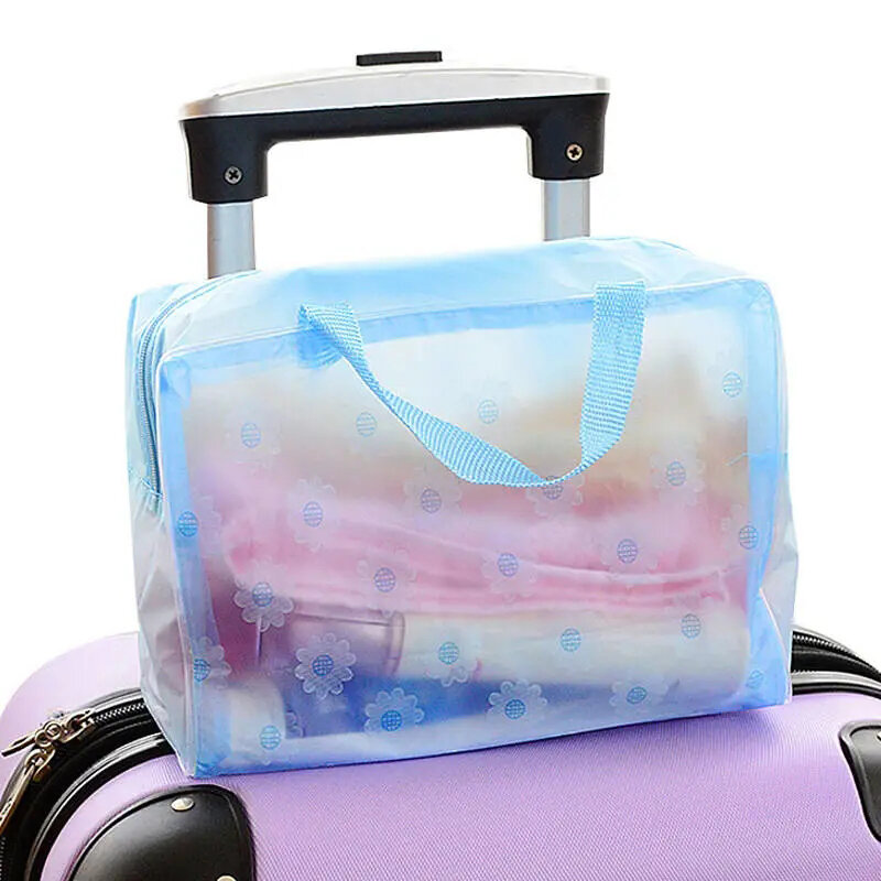 Borsa cosmetica trasparente da donna borsa da viaggio per cosmetici rossa a rete impermeabile portatile di grande capacità da viaggio