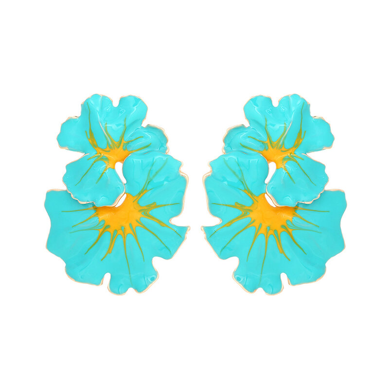 Sweet Colorful Temperament Wave Dot Leaf Flower Earrings Enamel Big Flower Stud Earrings For Women Personality Earrings Jewelry