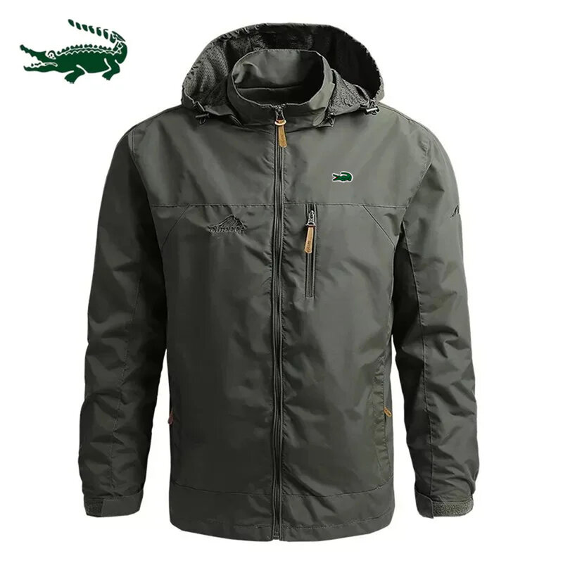 Jaqueta masculina de alpinismo com capuz, jaqueta esportiva impermeável, marca bordada, casaco ao ar livre, alta qualidade, outono, inverno