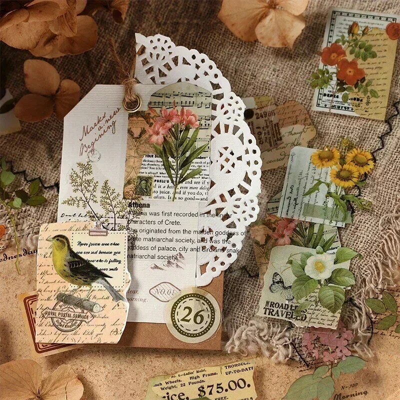 20 Blatt Vintage Haustier Aufkleber Buch DIY Tagebuch Dekoration Pflanze Blume Schmetterling ins Album Scrap booking Kawaii Briefpapier