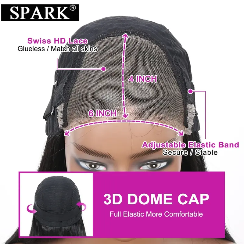 SPARK Glueless Straight Short Bob Wig 4x4/4x6 HD Lace Frontal Bob For Women Brazilian 100% Human Hair PrePlucked  Ready To Wear